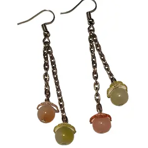 Glass Bead Earrings - Long Colorful Crystal Beads Earrings, Trendy Summer Beach Vacation Jewelry Stainless Steel Hook Healing Energy Earrings for Women