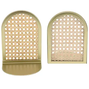 Gold and Natural Rattan Decorative Tabletop Bookends