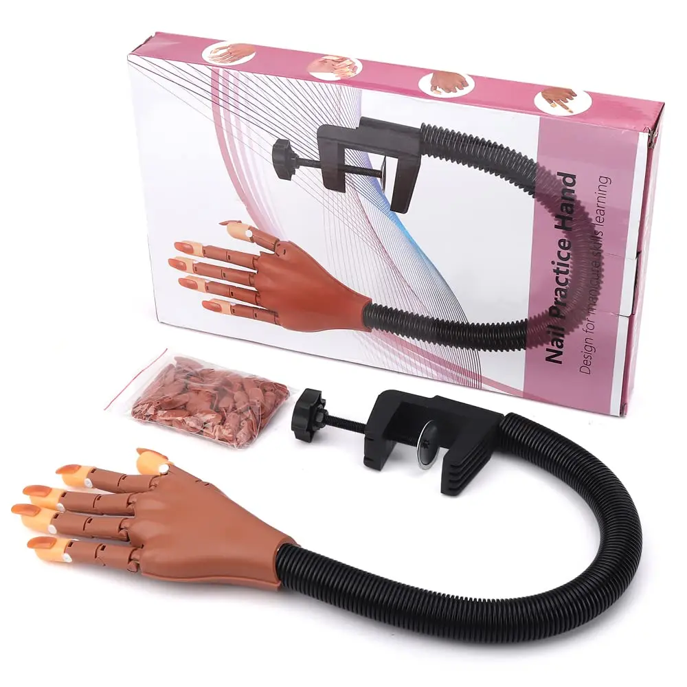 Flexible Practice Hand for Acrylic Nails, Movable Mannequin Hand with 100 Refill Nail Tips, Ideal for Nail Art Training and Technique Practice, Portable and Easy to Use, Perfect for Beginners and Professionals Alike