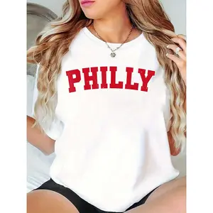 Women’s White Vintage Distressed “PHILLY” Graphic T-Shirt | Casual Short Sleeve Tee for Daily Wear, Game Day, or Street Style 100% Cotton T-shirt