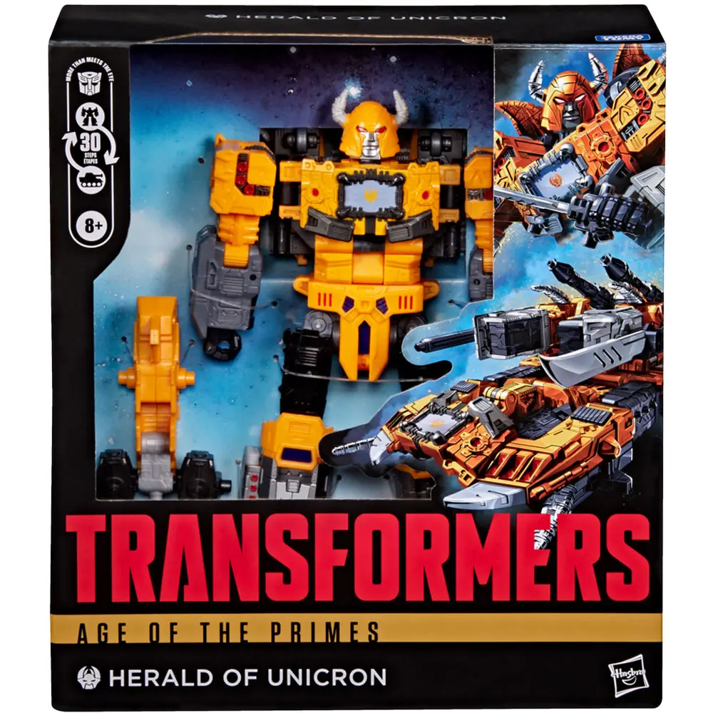 Transformers: Age of the Primes Herald of Unicron - Leader Class Comic Book Collectible, Cybertron Deluxe Toy Variant Homage, Includes Accessories, Surprise Entry, for Transformers Fans