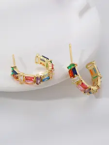 Rainbow Colorful Rectangle Gemstone Hoop Earrings, 18k Gold Plated Cz Huggie Hoops, Stylish Jewelry for Women, Perfect Gift Idea