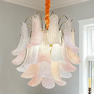 Vintage French Creative Glass Chandelier 19.7" Mid-Century Design E12 Five Heads Three Color Options for Living Room Lights Hanging Lamp