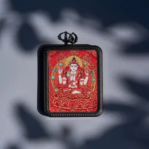 Yellow Dzambhala & Four-Armed Chenrezig Thangka | Abundant Resources · Great Compassion Protection