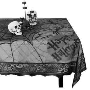Halloween Themed Tablecloth, Spider Web Pumpkin Ghost Pattern Tablecloth, Bat Tablecloth for Home Kitchen Dining Room Decor Table Runner, Rectangle Table Cover