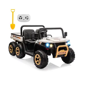 【Christmas Gift】White 24V 4WD 6-Wheel All-Terrain Ride-on Dump Truck, 2-Seater UTV with Parent Remote Control, Electric Dump Bed & Shovel, Bluetooth Music, LED Headlights for Kids Ages 3-8