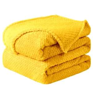 Unique Bargains Flannel Fleece Bed Blankets, Soft Warm Microfiber Blanket, Mesh Fuzzy Plush 330GSM Lightweight Luxury Blankets, Queen (78"x90") Yellow