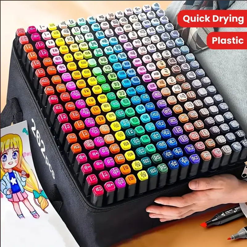 60/80/120/168/262Colors Alcohol Markers, Dual Tip Alcohol Marker Set for Cartooning and Sketching - Vibrant Colors, Plastic Body, Ideal for Art Drawin