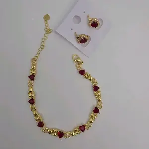 HEART'S BEAUTIFUL SET   bracelet  with EARRING red color  gold-plated perfect  gift no fade