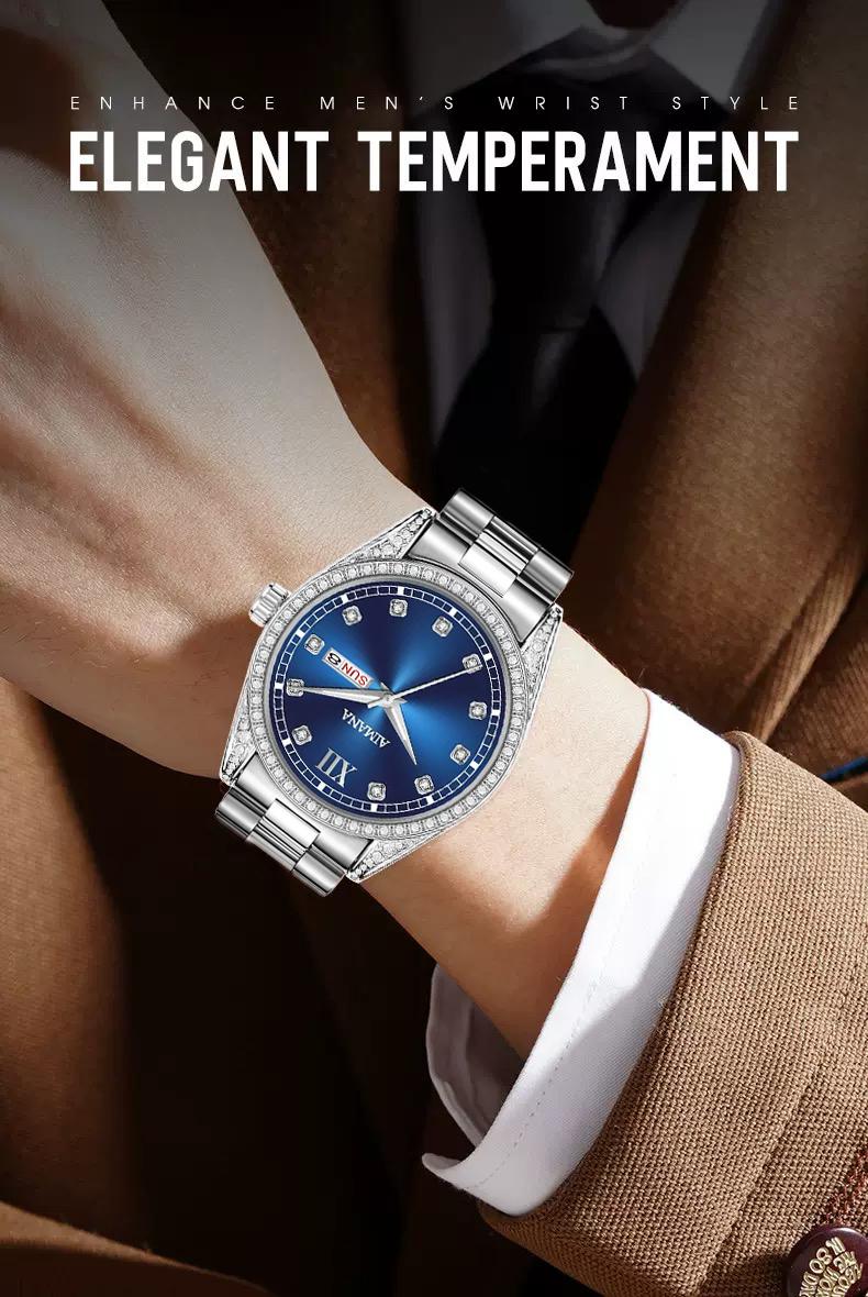 Men’s Business Fashion Quartz Watch, featuring a round full-diamond dial, available in three colors.luminous display, water resistance, and date function. A trendy, versatile, and exquisite timepiece — the perfect gift for birthdays or parties. Men’s Business Fashion Quartz Watch, featuring a round full-diamond dial, available in three colors.luminous display, water resistance, and date function. A trendy, versatile, and exquisite timepiece — the perfect gift for birthdays or parties.