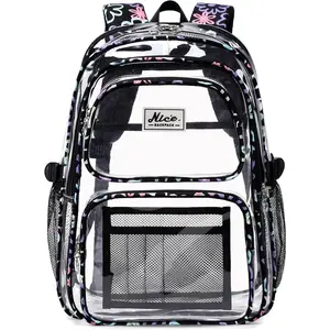 Heavy Duty Clear Backpack for School Girls Clear Bookbag Transparent Backpack for work See Through Plastic School Bags