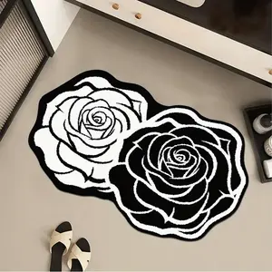 Creative Rose Carpet, Unique Dual Flower Design, Artistic Fashion Bathroom Rug, Soft Plush Non-Slip Bath Mat for Living Room Bedroom, Floral Shaped Rug