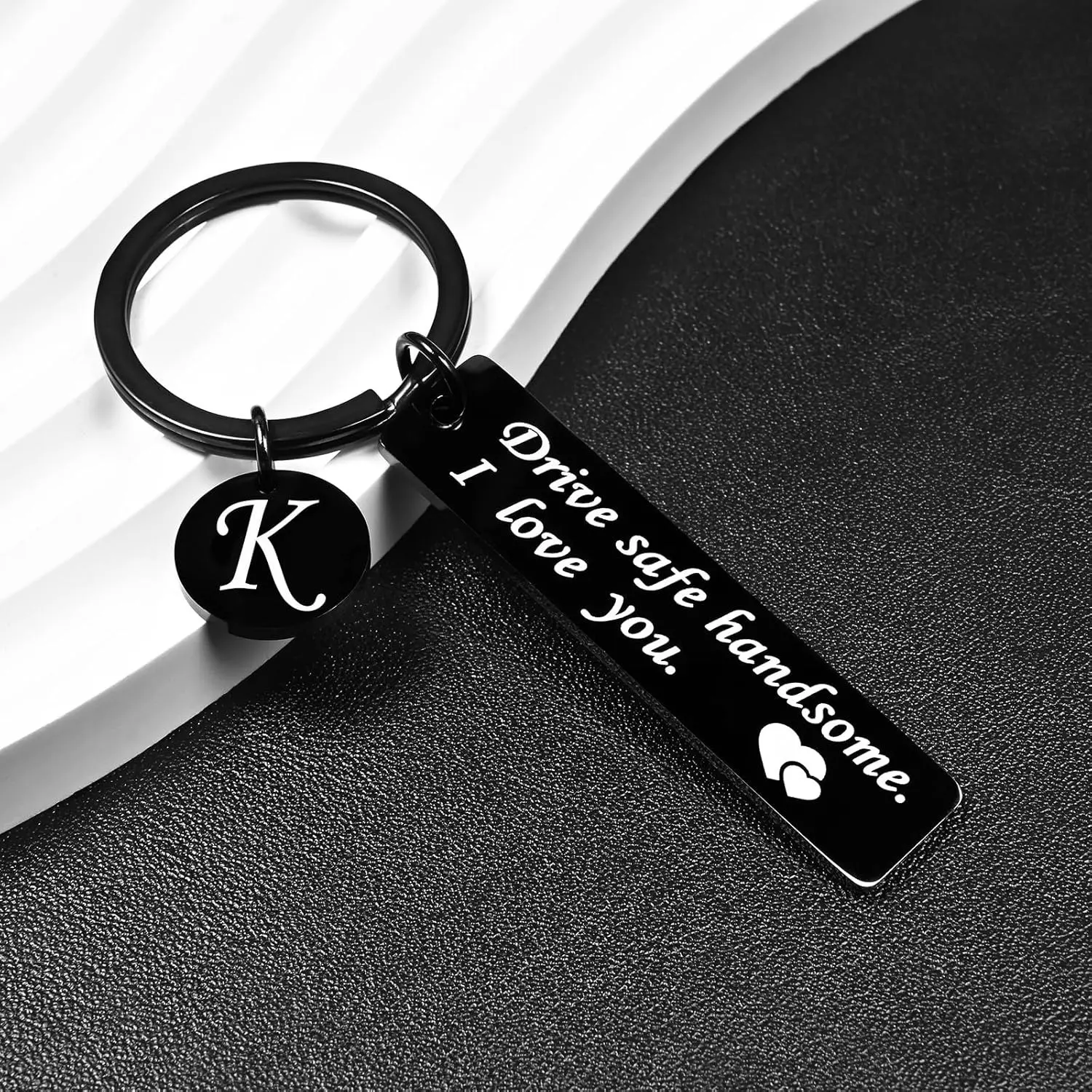 OUMILAN Customized 26-Letter Drive Safe Keychain with Personalized Initial Tag, Thoughtful Gift for Boyfriend, Ideal for Birthday, Valentine's Day