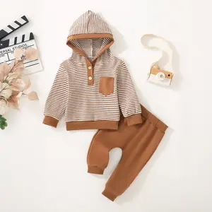 1 Set Baby Boy Long Sleeve Outfits Waffle Hoodie & Jogger Pants Comfortable Causal For Daily Use Home Wear 3M-5Y GL2519
