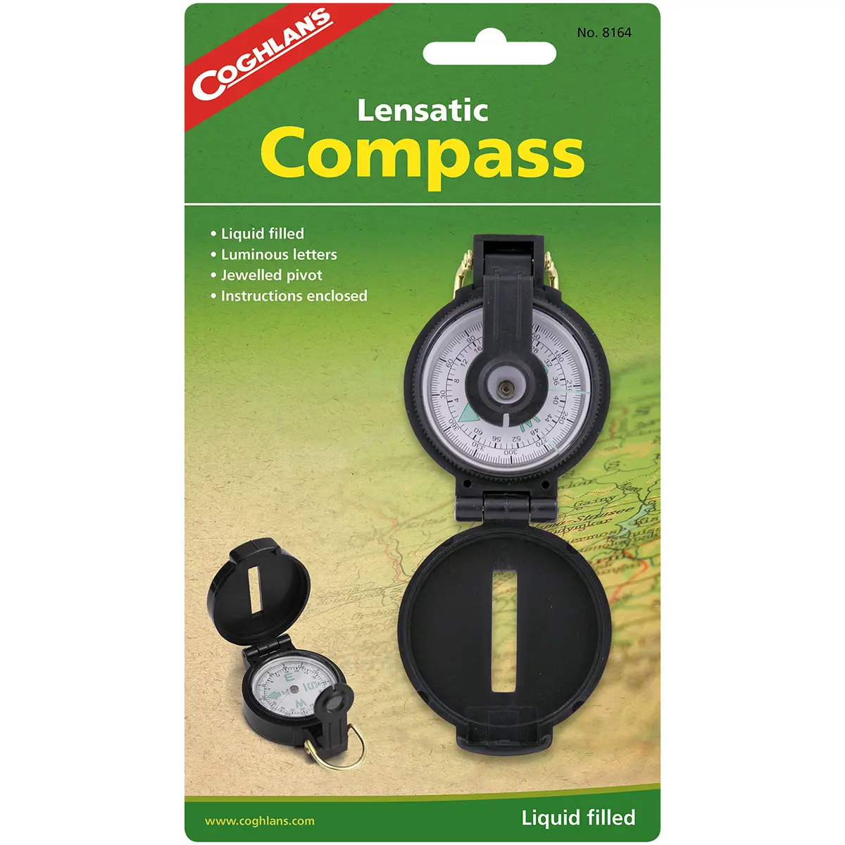 Coghlan's Lensatic Compass, Military Style Liquid-Filled Survival Tool with Jewelled Pivot, Luminous Letters and Plastic Case, Survival Gear, Lensatic Type, Functional Tool