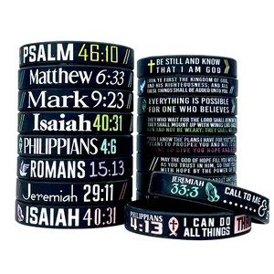 (12-Pack) Christian Silicone Wristbands Bible Verse Rubber Bracelets, Motivational Bracelets
