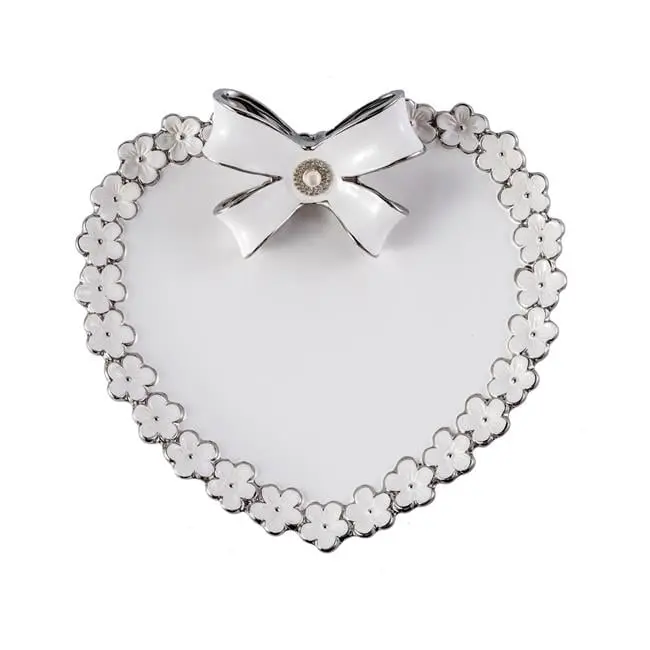 Jiallo EGV50-314 Ceramic Heart Decorative Serving Plate with Crystals, 13 in