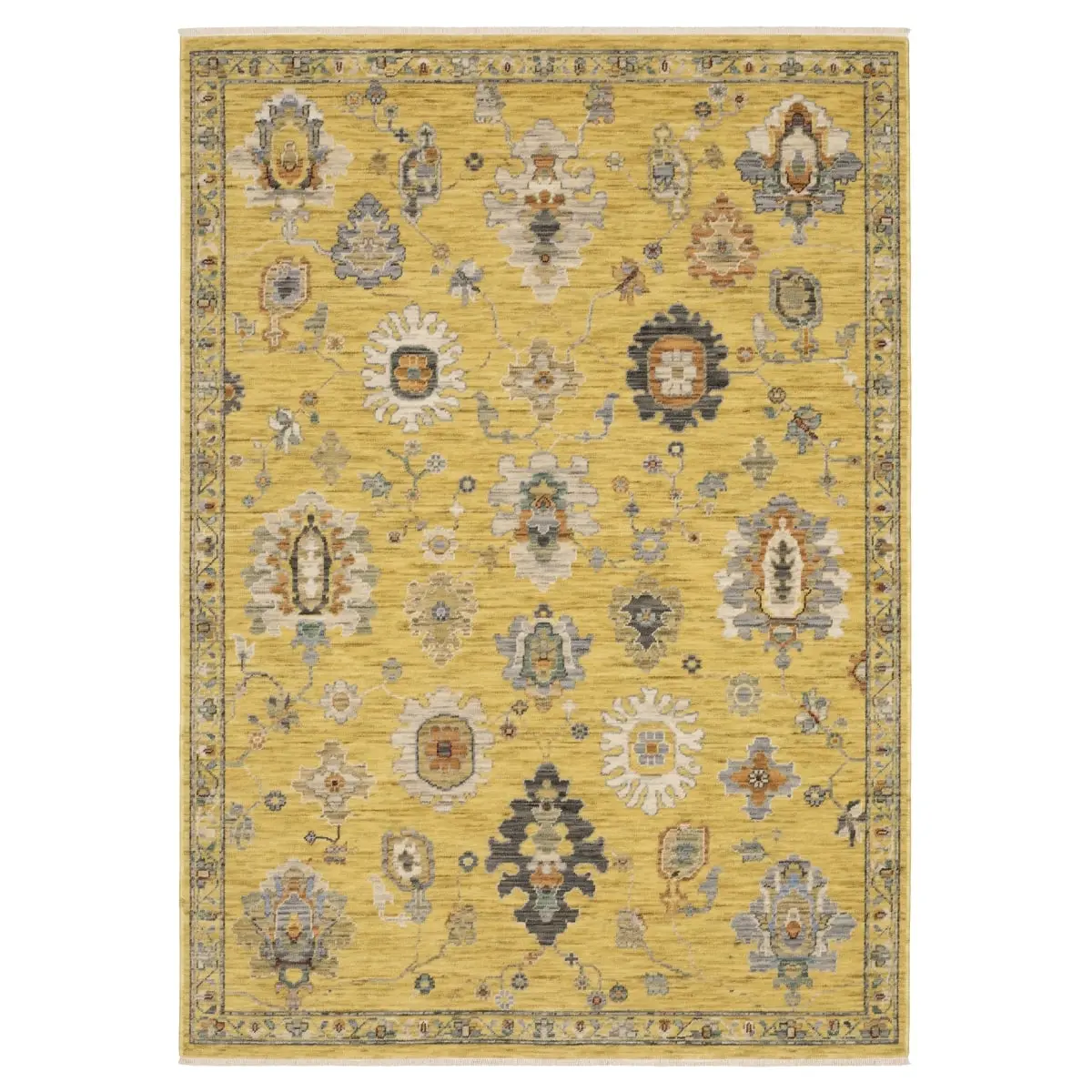 Sphinx by Oriental Weavers Lucca L2863G Wool Blend Classic Patterns Accent Details Area Rug - Traditional & Casual Power-Loomed Rectangle Rug with Fringe, 2'x3' Yellow, for Room Decor, House Decor, 2' X 3'