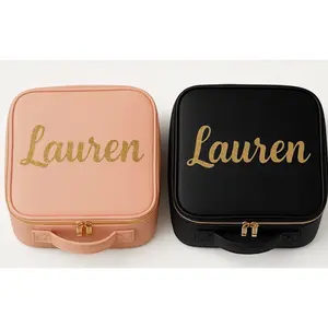 Personalized Lighted Makeup Case with Mirror - Custom Name Travel Cosmetic Organizer, Easily Clean, Large Space, Travel Ready, Zipper Lock