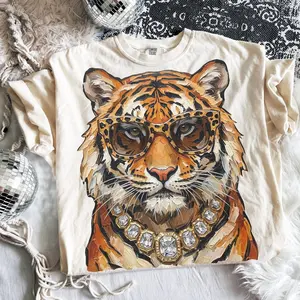 Comfort Colors Glam Tiger Shirt, Leopard Bubblegum Sunglasses T-Shirt Cute Animal Print Tee