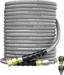KARHDIR Pressure Washer Hose 150FT 3/8" for Cold and Hot Water 212°F, with Swivel Quick Connect, 4500PSI Kink Resistant Grade Steel Wire Braided, Power Washer Hose With 2pcs M22-14mm Adapter