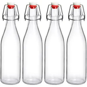 Swing Top 16oz,4 Pack Brewing with Airtight Grolsch Closures, Reusable for Kombucha, Beer, Cold Brew, Homemade Beverages