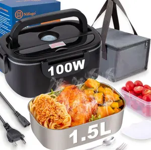 Portable Electric Lunch Box Heater 80W High Efficiency 3 in 1 Car Home Dual Use Food Warmer 110V 12V 24V Universal Voltage 18L Removable Food Grade Stainless Steel Liner Leakproof Lunch Container with Carry Bag for Adult Office Camping Daily Meal Heating
