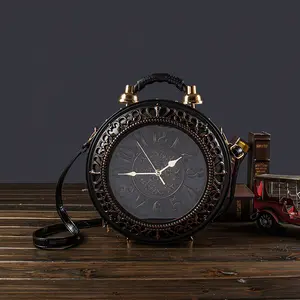 Ladies' Retro Roman Digital Clock Face Crossbody Bag with Adjustable Straps Golden Hardware Zipper Closure Bell-shaped Design Large Dial Black Hands Casual Flap Pocket