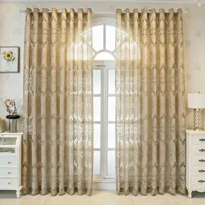 Gold Jacquard Sheer Curtain 2 Panels for Living Room Grommet European Drapes Sliding Door Voile Curtain for Bedroom