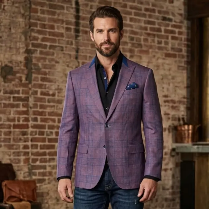 The Azure Weave Custom Glen Plaid Sport Coat | Blue Accents | Peak Lapels | Integrated Pocket Square | Bespoke Menswear