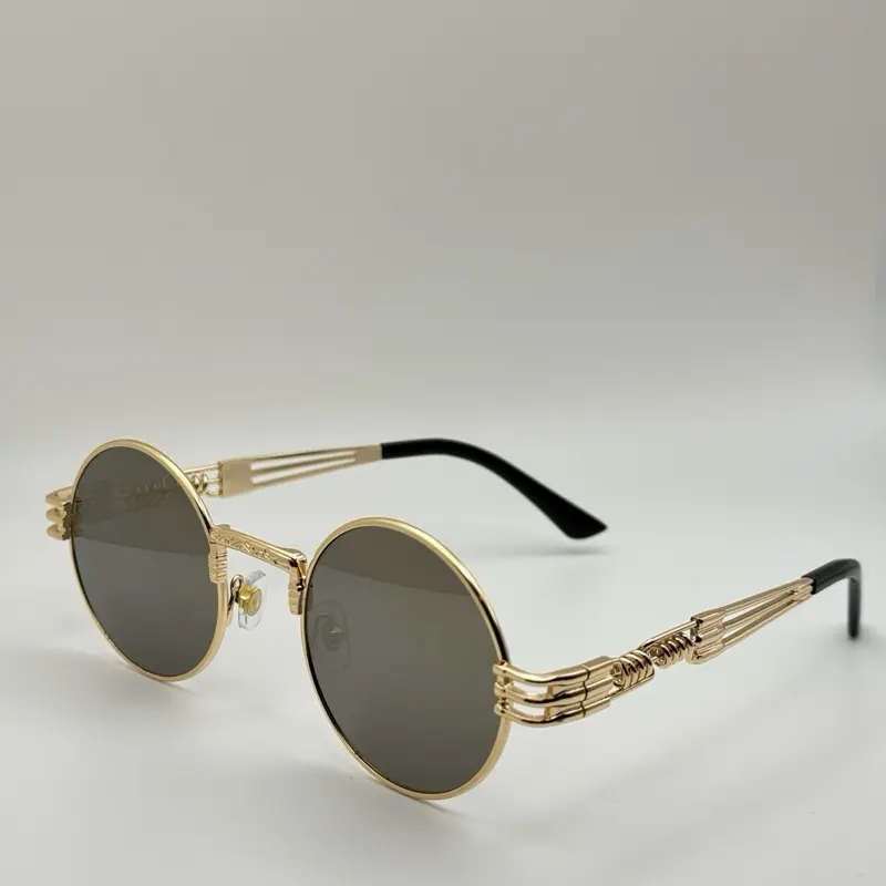 Retro Steampunk Round Sunglasses, Vintage Trendy Sunglasses, Unisex Fashionable Glasses with Gold/Black Full Rim Wire Frame, UV400 UV Protection Lens Eyewear for Spring Glow-Up
