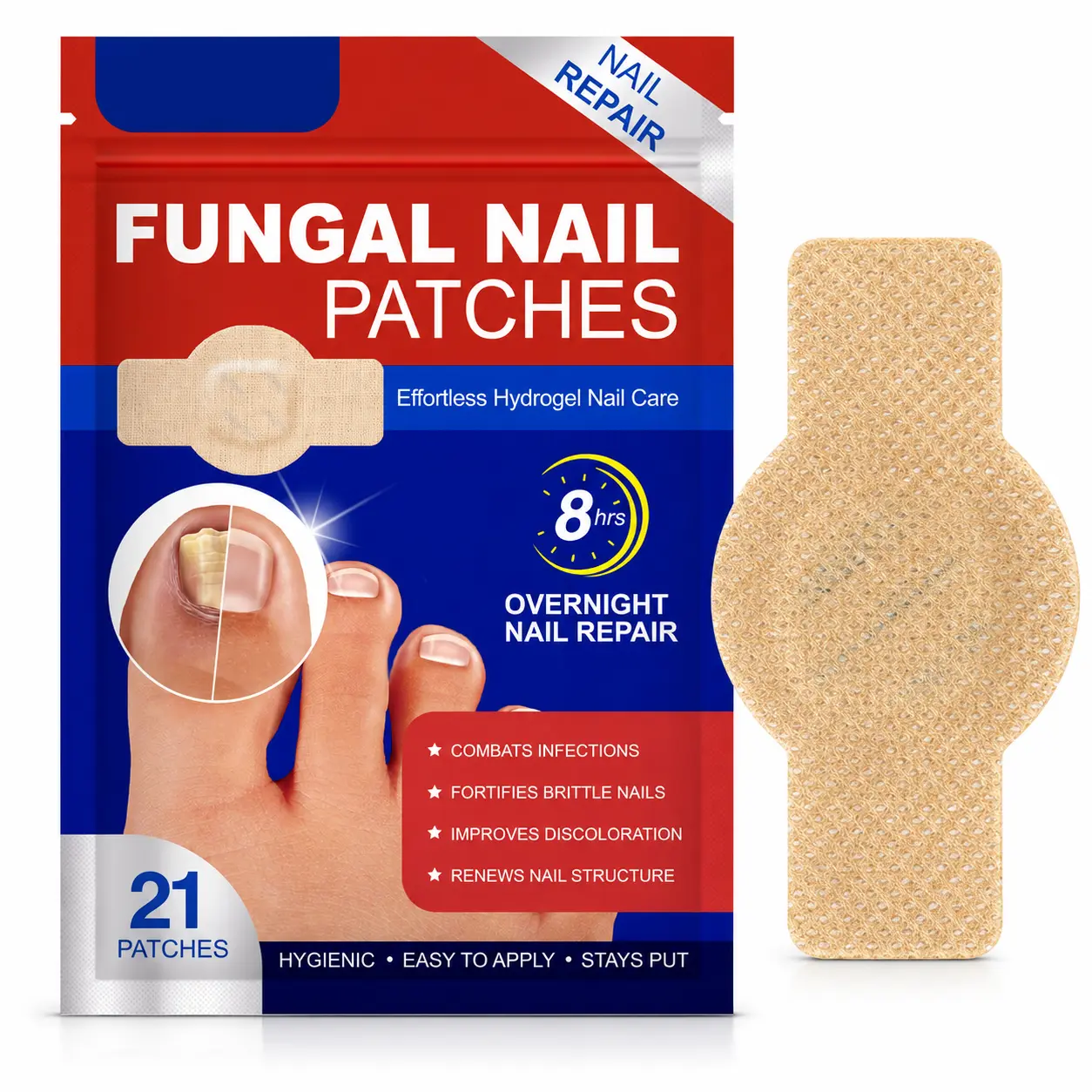 21-pcs Nail Repair Patches | Extra Nighttime Nail Care | For Discolored & Damaged Nails