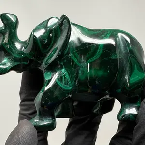Carved Malachite Elephant - Natural Stone Sculpture Animal Carving Heart Healing Energy