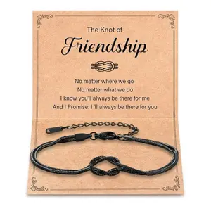 Love Knot Friendship Bracelets for Women - Stainless Steel Female Daily Bracelet with Inspirational Message Card, Ideal Birthday Gifts for BFF Bestie