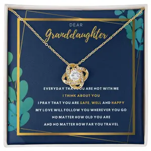 Granddaughter Love Knot Beautiful Necklace, A Heartfelt Keepsake From Mom, Dad, Grandparents, Message Card and Box, White Love Knot Necklace Christmas Gifts, Jewelry Gifts, Birthday Gifts