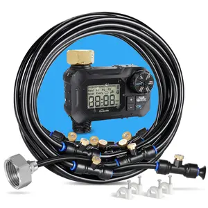 HOMENOTE Automatic Misting Cooling System with Timer, 46FT/91.8FT Misting Line, with Brass Nozzles, and 3/4" Brass Adapter for Patio Cooling and Garden Watering