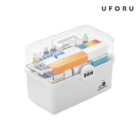 UFORU 3-Tier PP Plastic Rectangular Medical Cabinet - Portable Sliding Rail Compartment Storage Box for Home Healthcare, Medical Organization, Storage Organization, Countertops, Desktop Selfcare