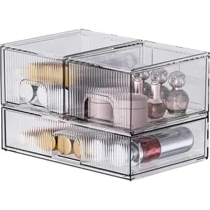 3 Pack Clear Stackable  Organizer with  Drawers for  and Small Items for Dresser, Vanity, Kitchen Cabinet, Pantry,  Organization and Storage