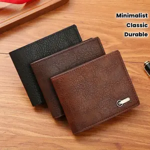Men's Vintage Brown PU Leather Wallet - Slim Minimalist Business & Casual Wallet with Golden-Tone Hardware, Multi-Compartment Organizer (Cash/Cards/) - Durable Elegant Wallet for, Formal Events, Everyday Use - Classic Money