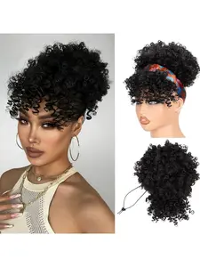 Explosive Bob Wig Hair Extension Block, Curly Synthetic Fiber, Daily Wear Accessory, All-Season Use, Ideal for Women