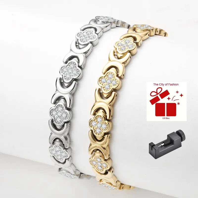 Women's Metal Steel Rhinestone Elegant Jewelry Bangle - 3800 Gauss Ultra-Strength Copper Magnetic, Adjustable, Sparkling Cubic Zirconia, Magnetic Clasp, Secure Hold, Exquisite, Magnet-Style Bracelets & Bangles, Casual Fashion Accessory