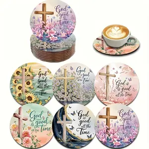 6 Piece Wooden Inspirational Coasters Set, God Is Beautiful Theme, Ideal for Coffee Cups and Drinkware, Home and Restaurant Decor