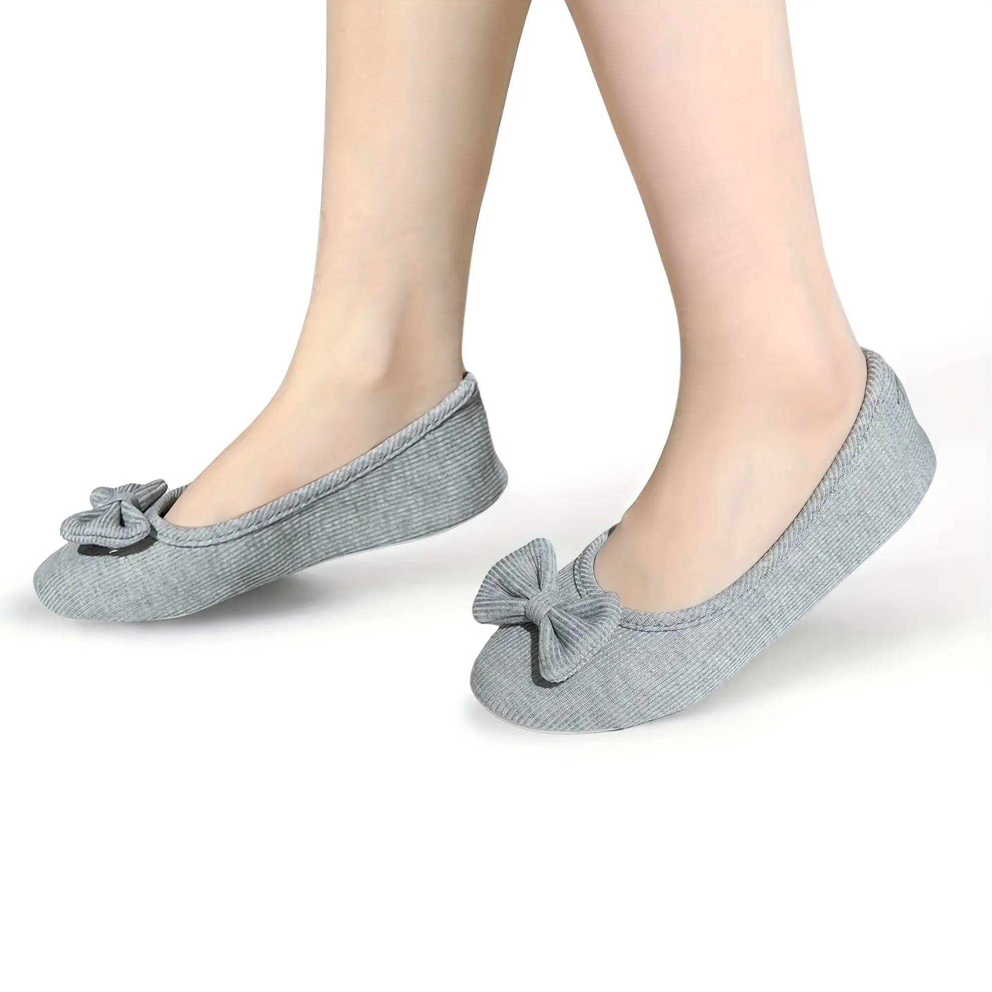 Women's Elegant Solid Color Stripe-Lining Ballerina Slippers, Soft Sole Non-Slip Ballet Flats with Designed Bows, Lightweight And Comfortable House Home Indoor Outdoor Shoes, for Casual Wear, Shopping And Family Gatherings, Women Shoes