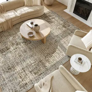 Nourison Gentle Framework Abstract Indoor Area Rug, Mocha Borderless Design, Easy-Care Performance Fibers for Living Rooms