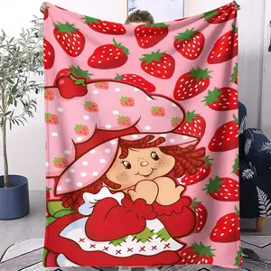 Strawberry Shortcake Theme Flannel Blanket, Soft Comfortable Home Office Travel Camping Blanket, Air Conditioning Room Warm Sleep Blanket,Sofa Blanket, Single-Sided Printed Blanket