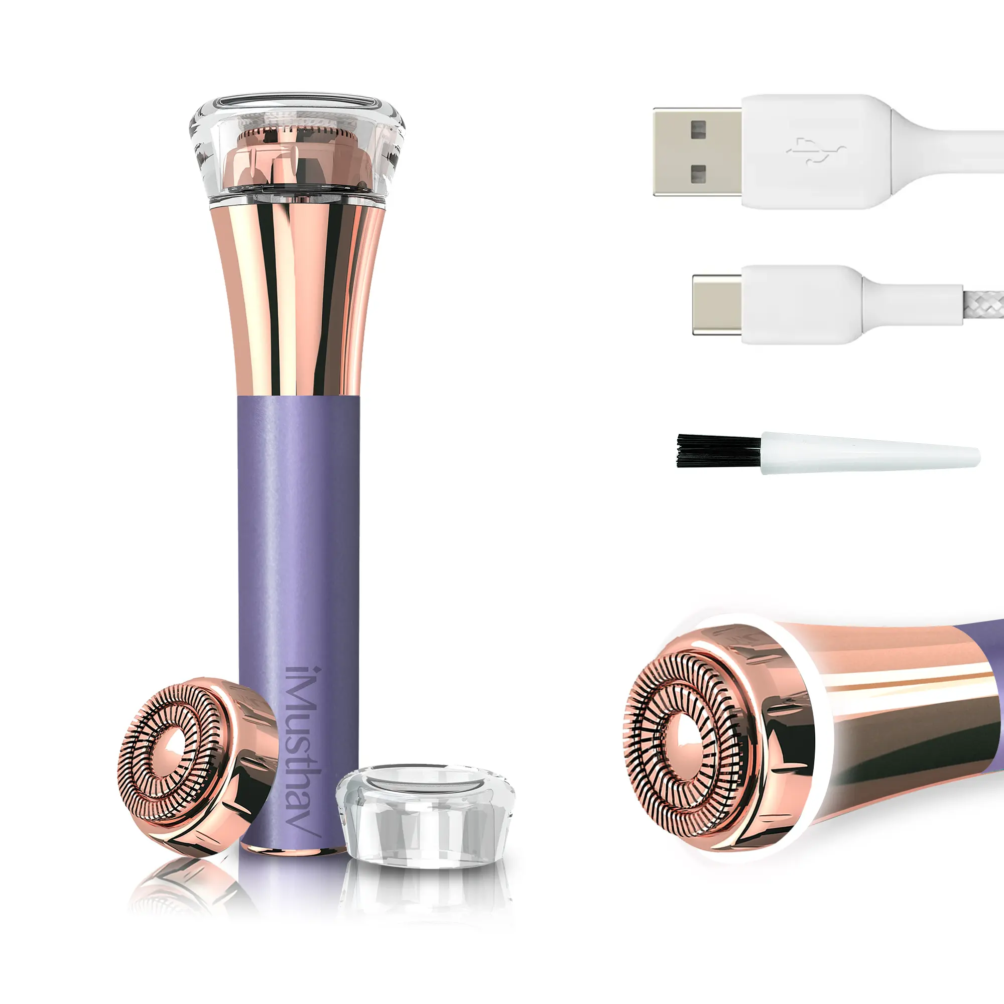 Facial Hair Remover for Women – Painless Flawless Electric Razor, Epilator & Trimmer 18K Gold-Plated Dual Ring Floating Head 20mm, USB Rechargeable, 360° LED Light for Face, Lip & Chin