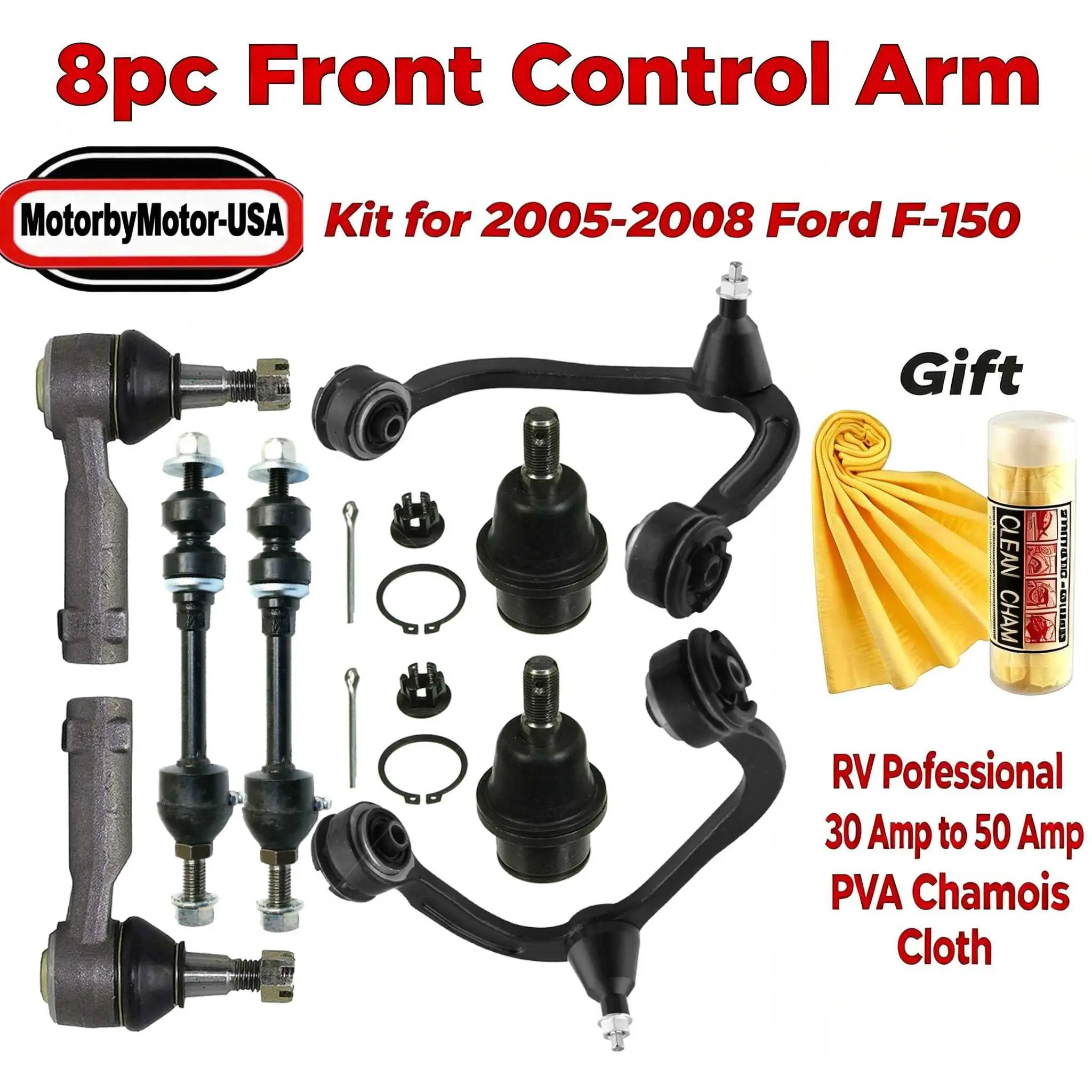 【Buy 1 Get 1 Free】8PCS Front Suspension Kit with Upper Control Arm, Lower Ball Joint, Outer Tie Rod End, Sway Bar Compatible with 2005-2008 Ford F-150/2006-2008 Lincoln Mark LT 4WD, Vehicle Specific