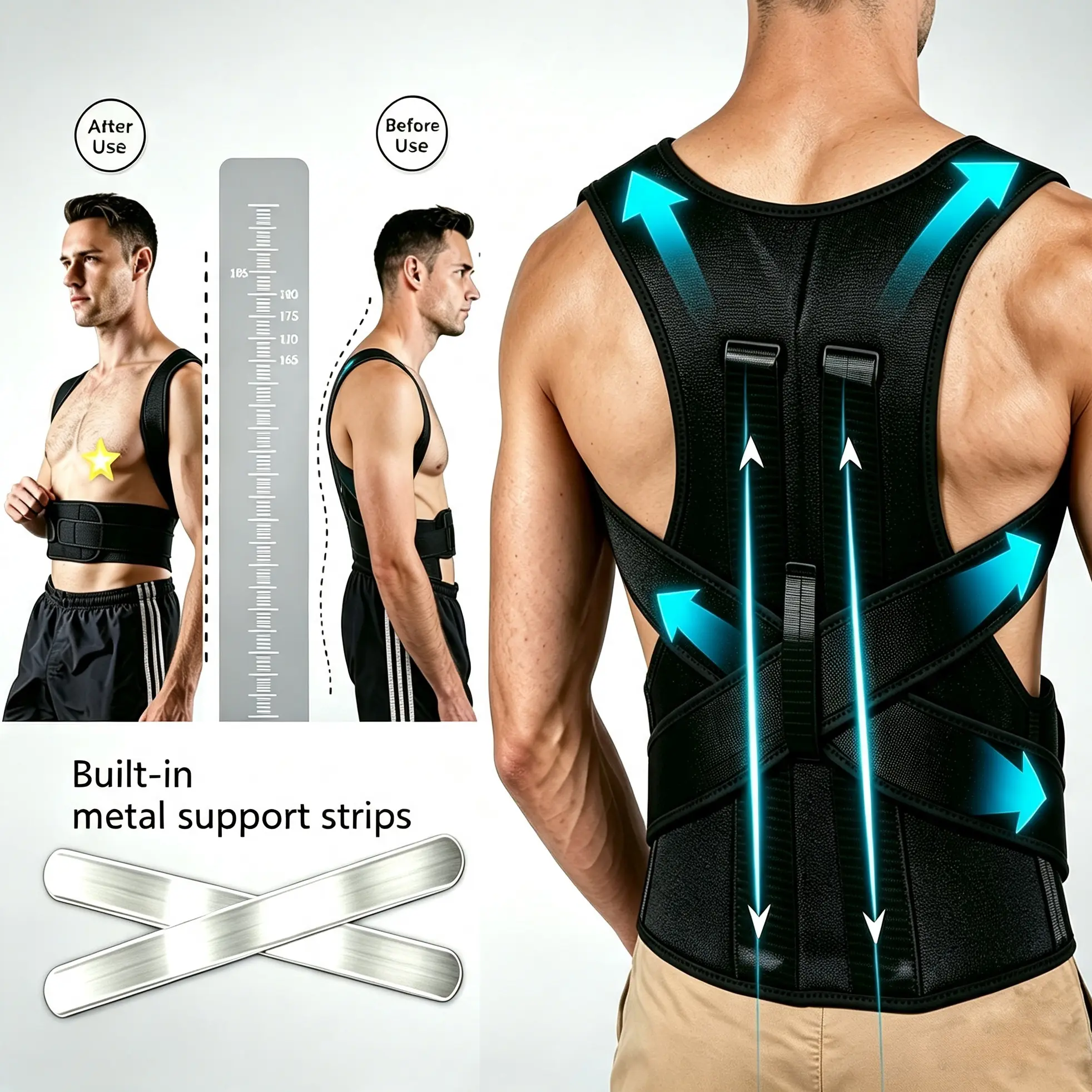 Posture Corrector for Men and Women, Back Brace Straightener | Breathable adjustable posture brace, shoulder brace straps and upper back support for neck hump, hunchback, clavicle pain