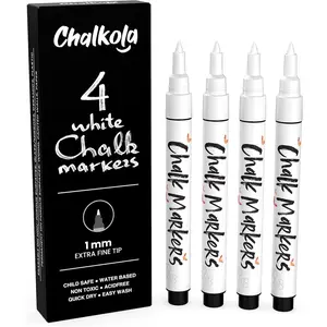 Extra Fine Tip White Chalk Markers 4 Pack 1mm Point Chalk Pens White Dry Erase Marker for Blackboard Chalkboards Windows Glass Bistro Signs