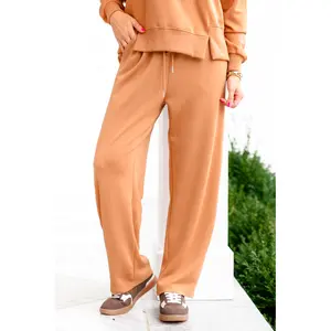 Plus/Reg Layered Elastic Waist Wide Leg Sweatpants